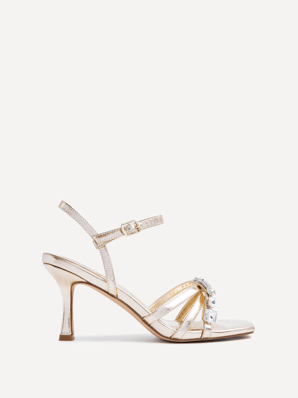 Linzi Gold Faux Leather Diamante Embellished Heels
