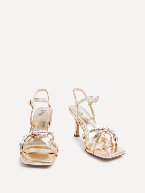 Linzi Gold Faux Leather Diamante Embellished Heels