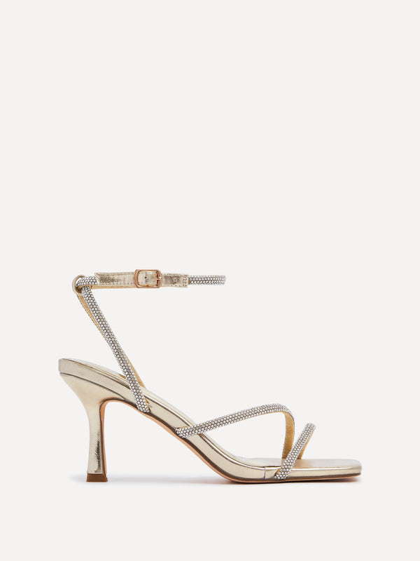 Linzi Gold Faux Leather Diamante Heeled Sandal