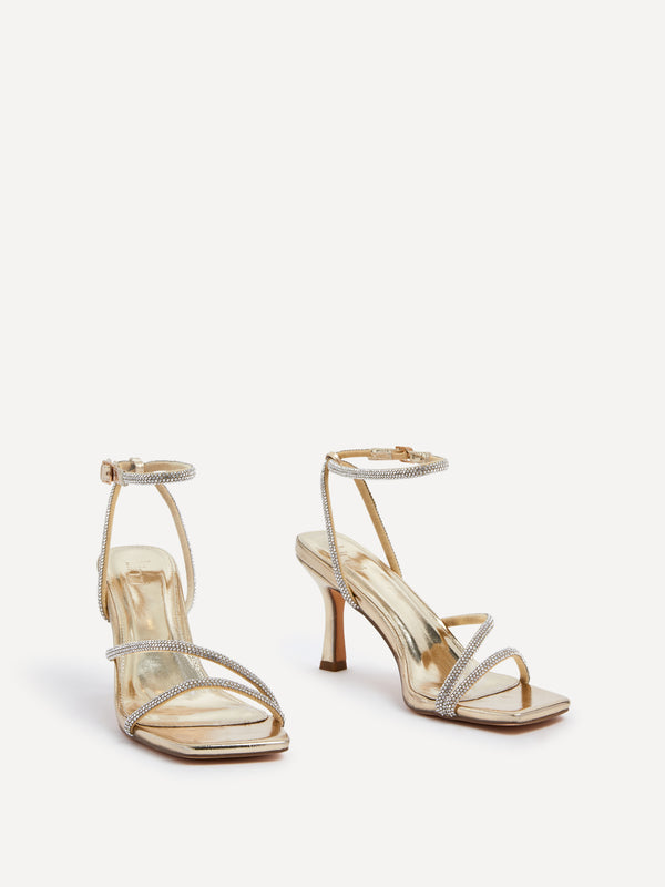 Linzi Gold Faux Leather Diamante Heeled Sandal