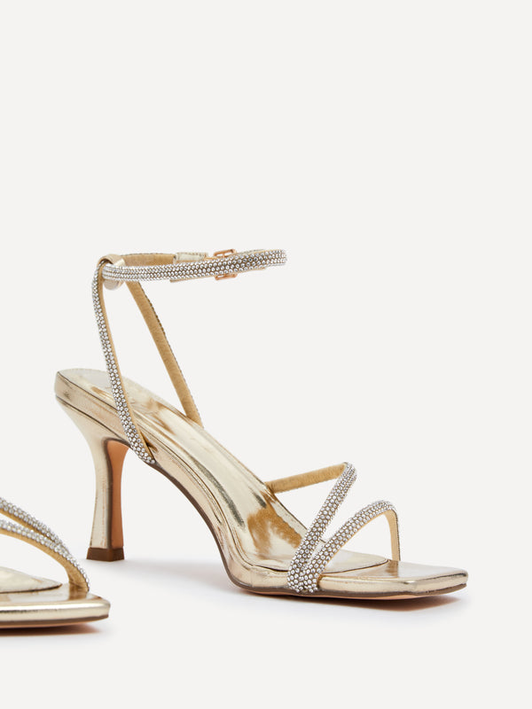 Linzi Gold Faux Leather Diamante Heeled Sandal