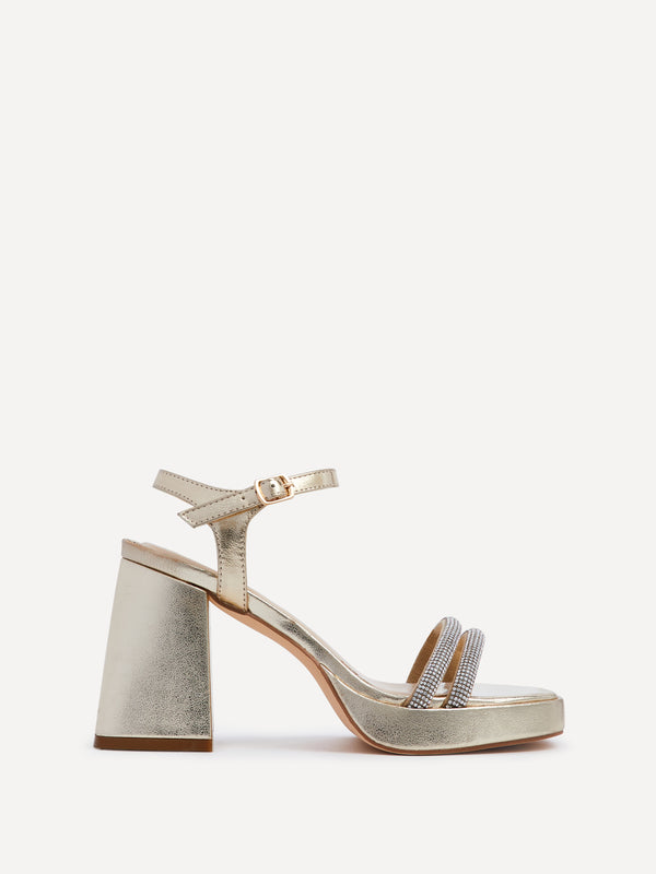 Linzi Gold Faux Leather Diamante Platform Heels