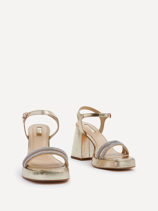 Linzi Gold Faux Leather Diamante Platform Heels