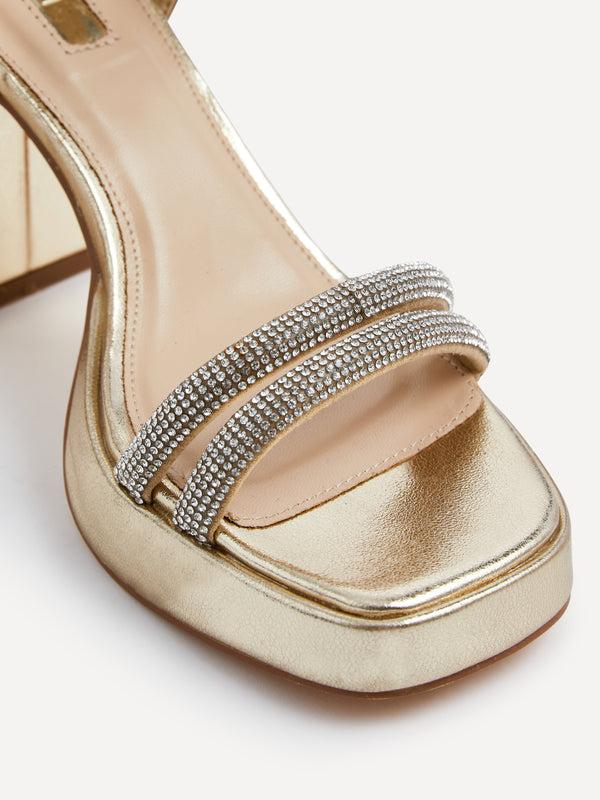 Linzi Gold Faux Leather Diamante Platform Heels
