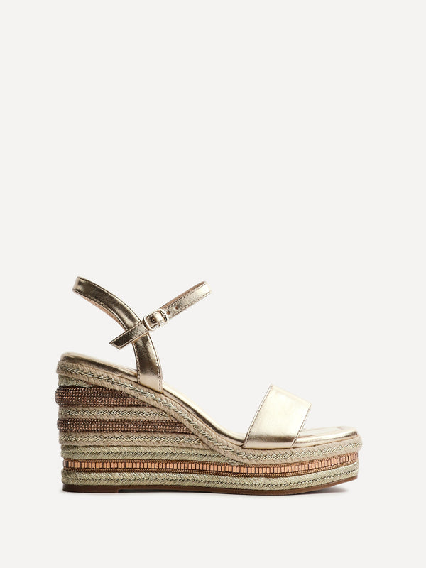 Linzi Gold Faux Leather Embellished Wedge