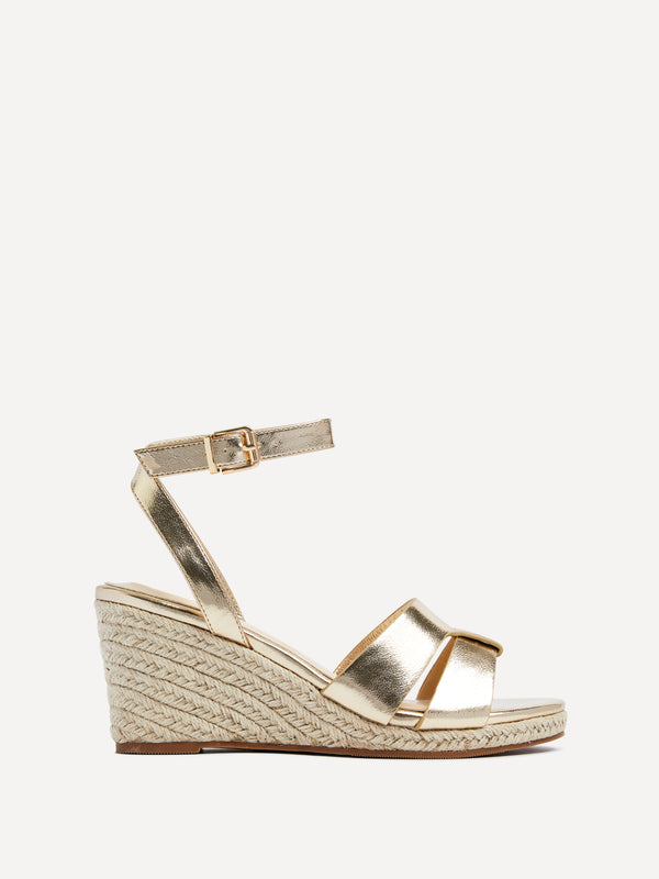 Linzi Gold Faux Leather Espadrille Inspired Wedge