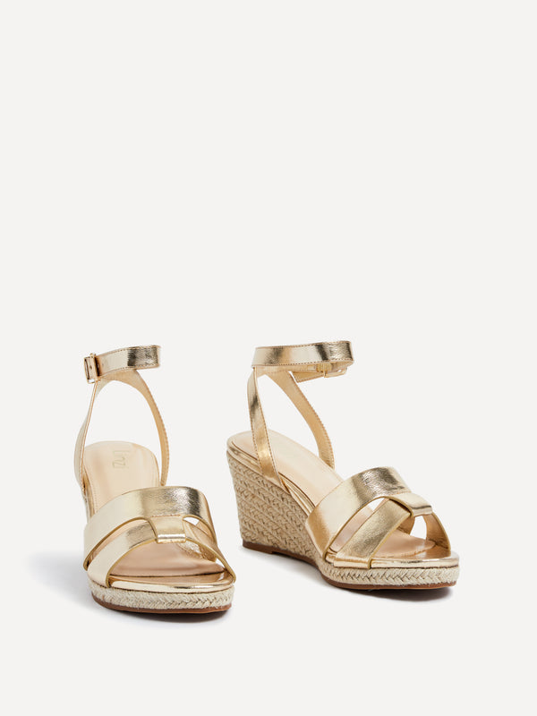 Linzi Gold Faux Leather Espadrille Inspired Wedge