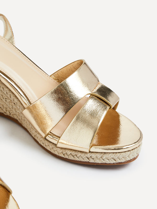 Linzi Gold Faux Leather Espadrille Inspired Wedge