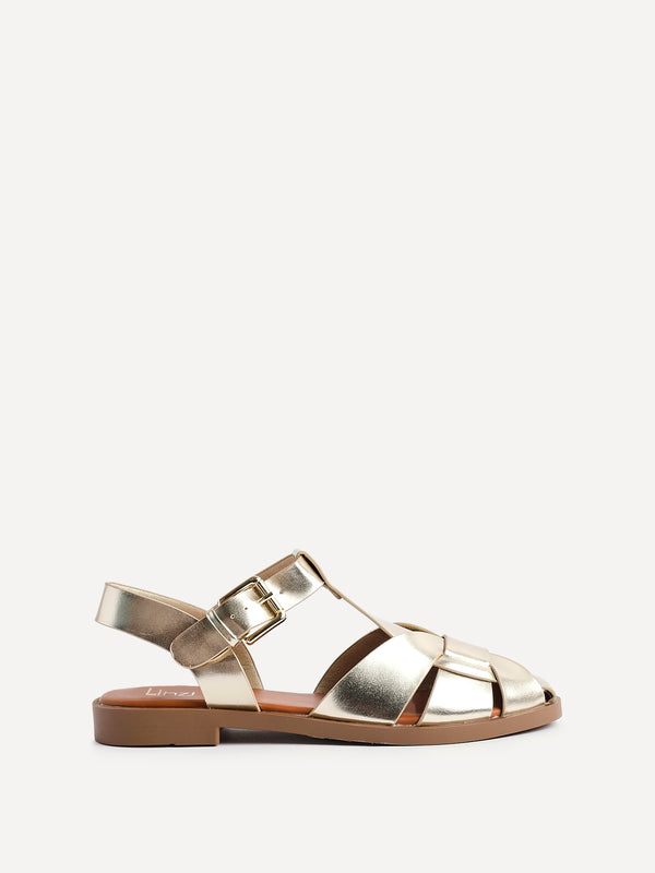 Linzi Gold Faux Leather Fisherman Flat Sandal