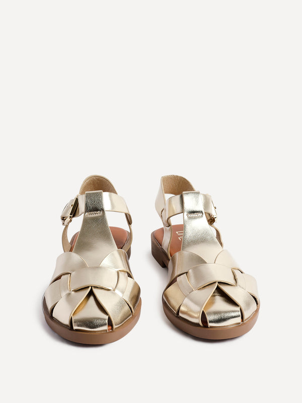 Linzi Gold Faux Leather Fisherman Flat Sandal