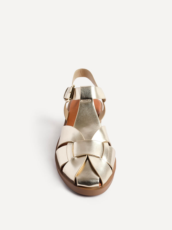 Linzi Gold Faux Leather Fisherman Flat Sandal