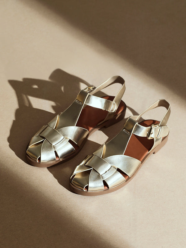 linzi Gold Faux Leather Fisherman Flat Sandal