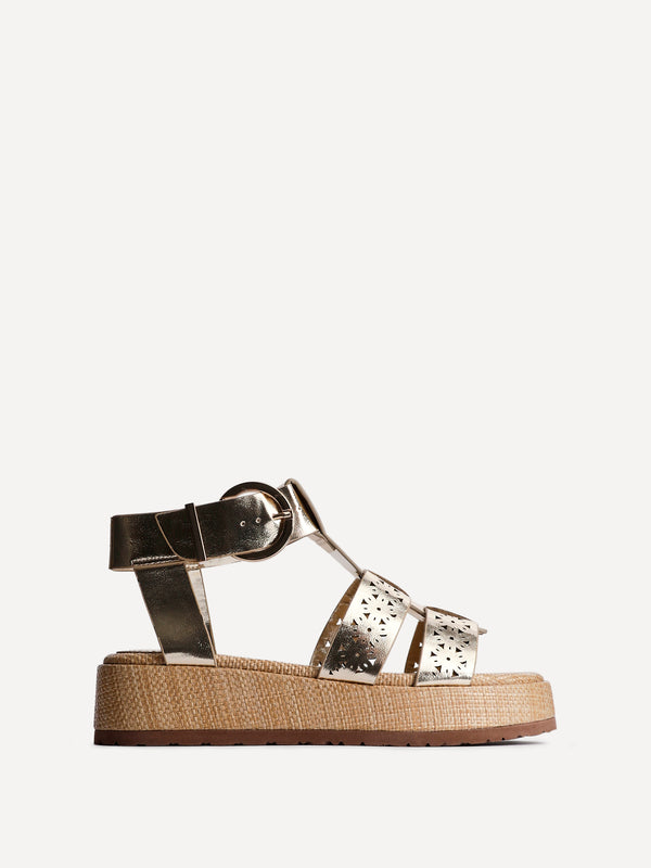Linzi Gold Faux Leather Gladiator Flatform Sandal