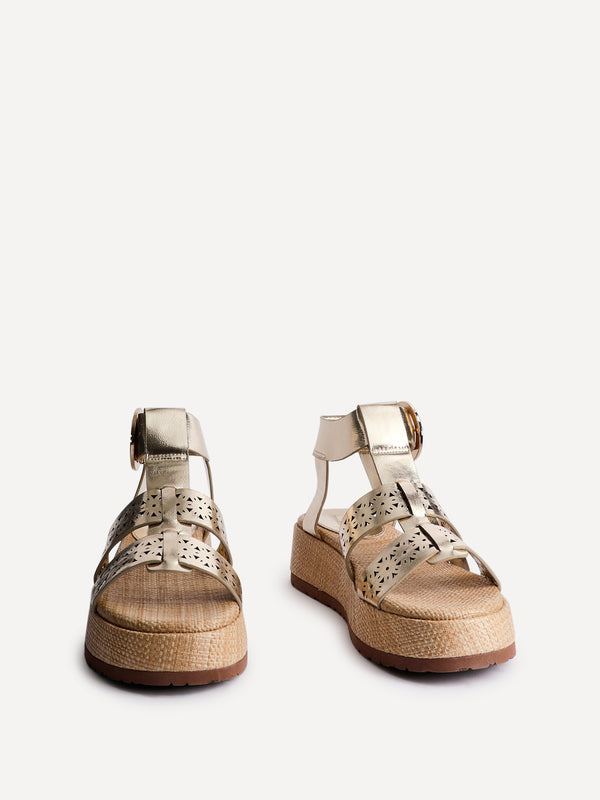 Linzi Gold Faux Leather Gladiator Flatform Sandal