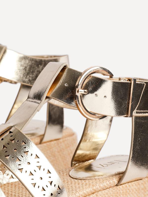 Linzi Gold Faux Leather Gladiator Flatform Sandal