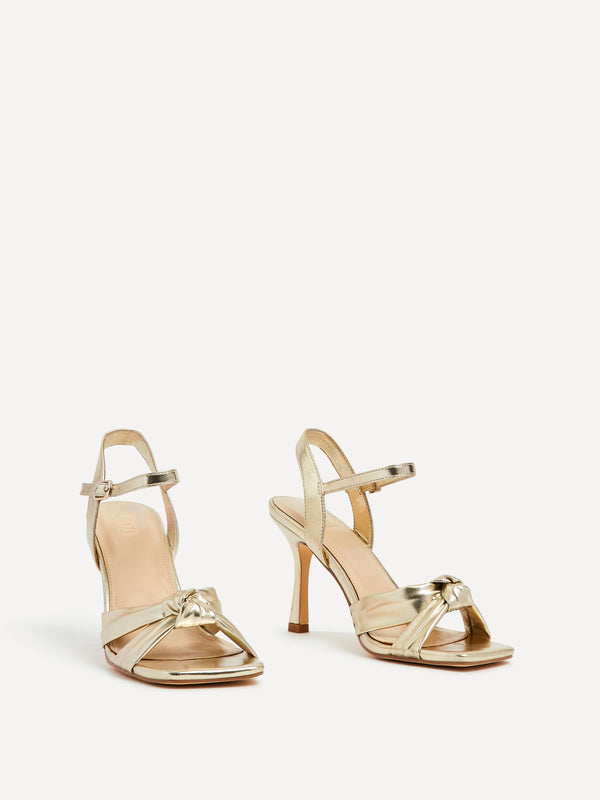 Linzi Gold Faux Leather Knotted Heeled Sandal