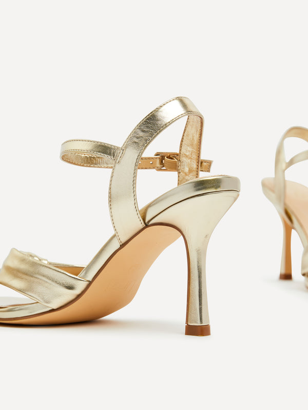 Linzi Gold Faux Leather Knotted Heeled Sandal