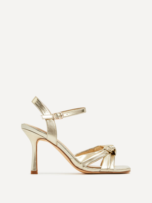 linzi Gold Faux Leather Knotted Heeled Sandal