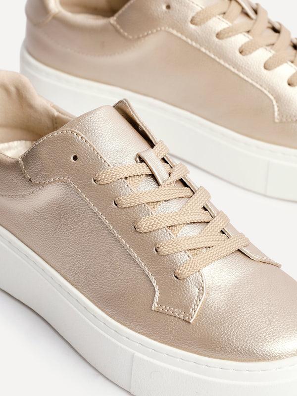 Linzi Gold Faux Leather Lace Up Flatform Trainers