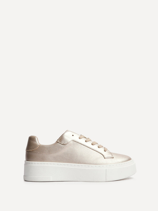 linzi Gold Faux Leather Lace Up Flatform Trainers