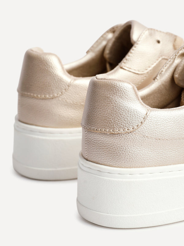 Linzi Gold Faux Leather Lace Up Flatform Trainers