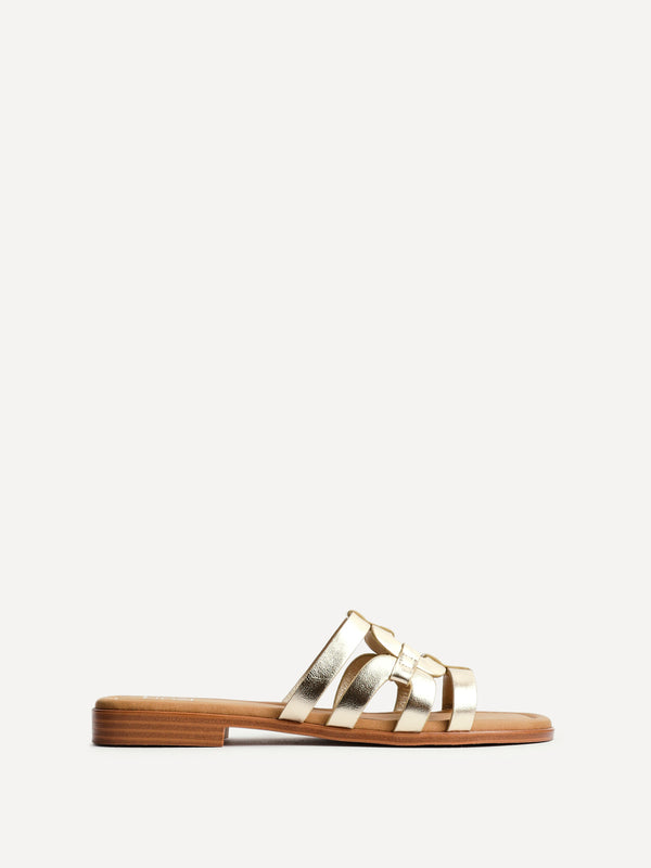 Linzi Gold Faux Leather Linked Flat Slider Sandal