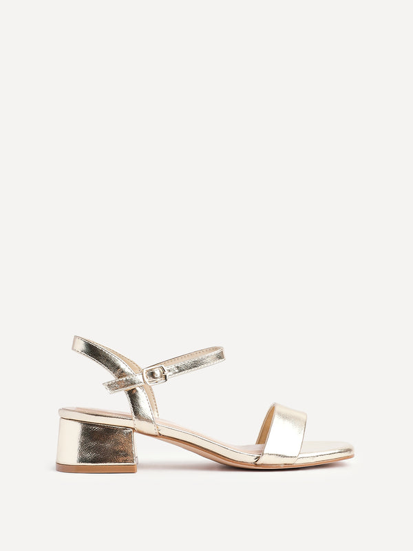 Linzi Gold Faux Leather Low Block Heel