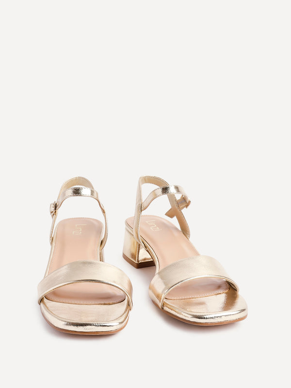 Linzi Gold Faux Leather Low Block Heel