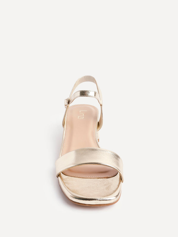 Linzi Gold Faux Leather Low Block Heel