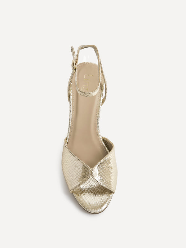 Linzi Gold Faux Leather Peep Toe Stiletto Heel