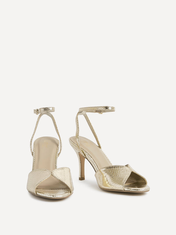 Linzi Gold Faux Leather Peep Toe Stiletto Heel