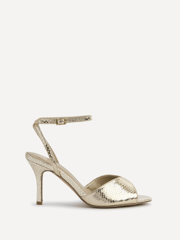 Linzi Gold Faux Leather Peep Toe Stiletto Heel