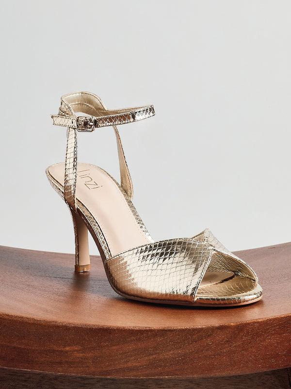 linzi Gold Faux Leather Peep Toe Stiletto Heel