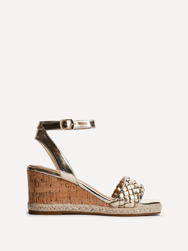 Linzi Gold Faux Leather Plaited Wedge