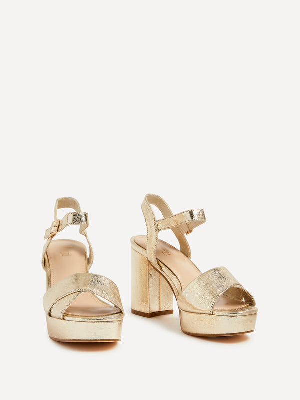 Linzi Gold Faux Leather Platform Block Heel