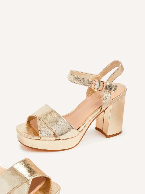 Linzi Gold Faux Leather Platform Block Heel