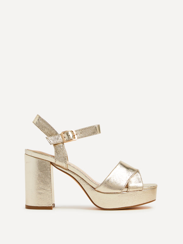 linzi Gold Faux Leather Platform Block Heel