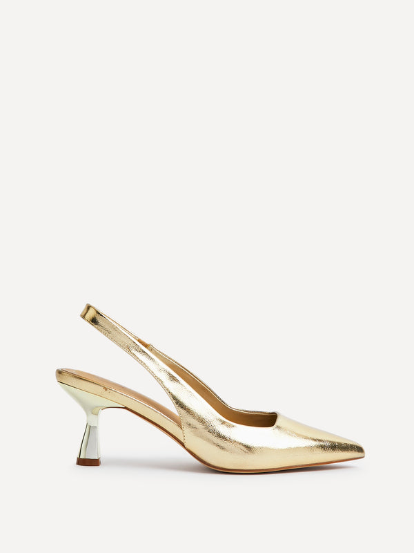 Linzi Gold Faux Leather Sling Back Low Court Heel