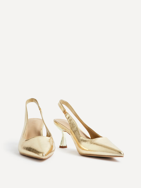 Linzi Gold Faux Leather Sling Back Low Court Heel