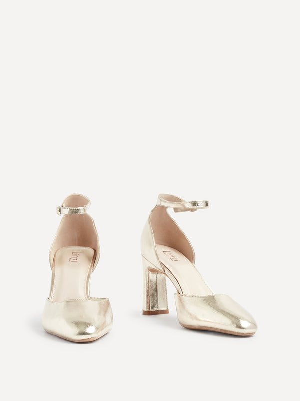 Linzi Gold Faux Leather Square Toe Court Heel