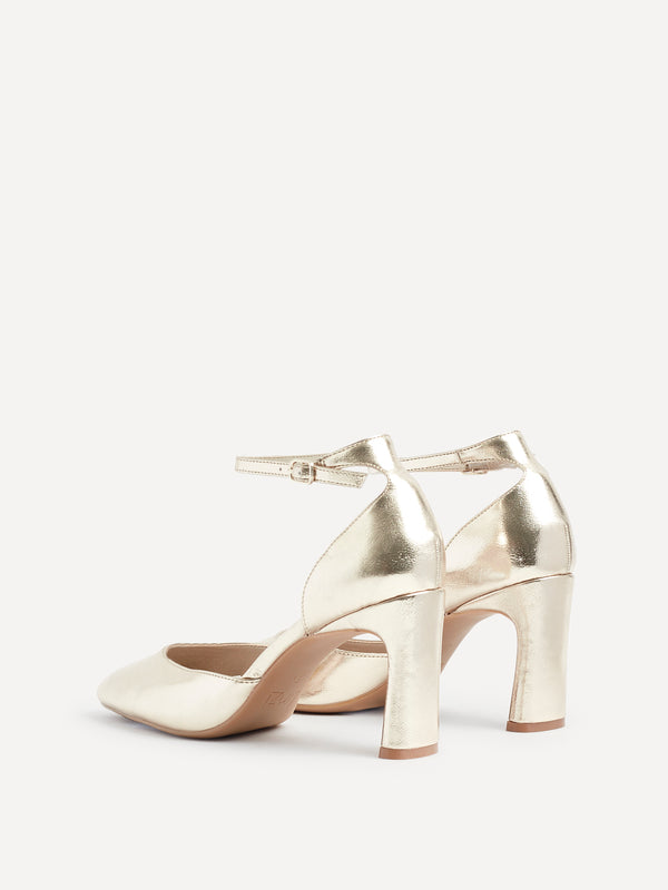 Linzi Gold Faux Leather Square Toe Court Heel