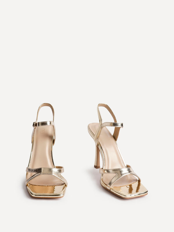 Linzi Gold Faux Leather Stiletto Heeled Sandal