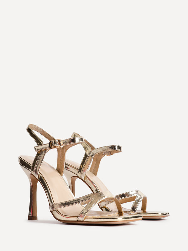 Linzi Gold Faux Leather Stiletto Heeled Sandal