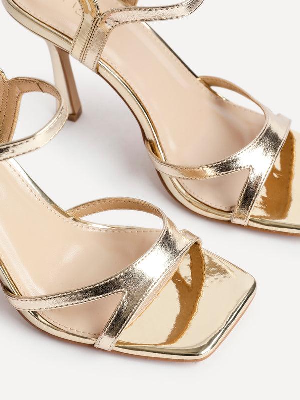 Linzi Gold Faux Leather Stiletto Heeled Sandal
