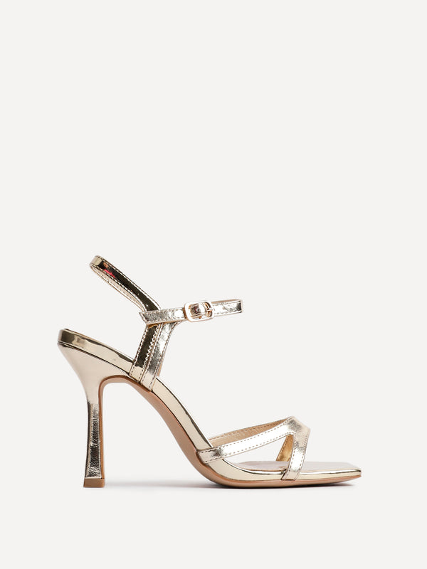 linzi Gold Faux Leather Stiletto Heeled Sandal