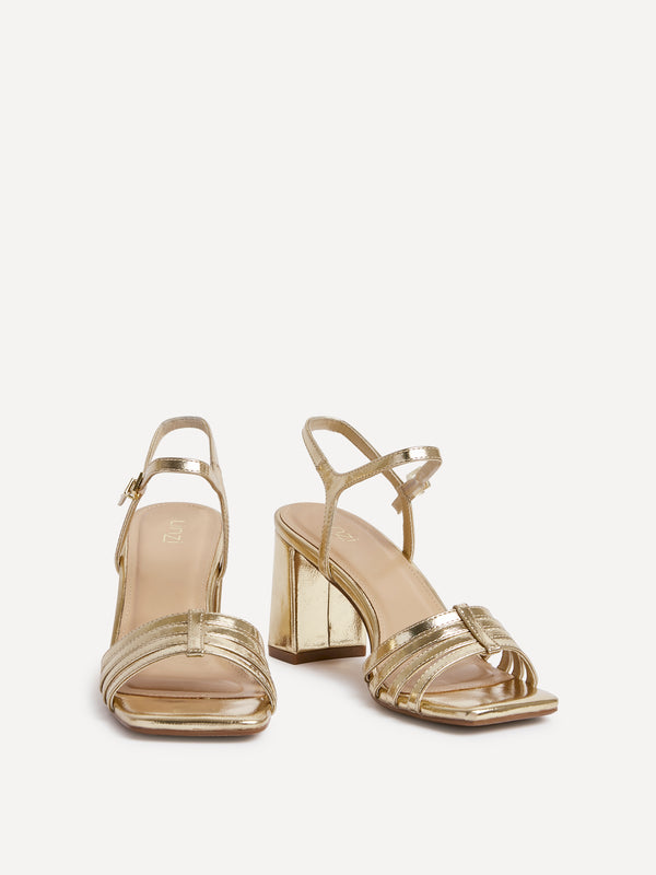 Linzi Gold Faux Leather Strappy Block Heel