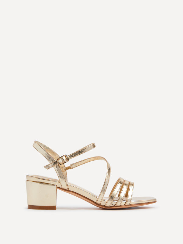 Linzi Gold Faux Leather Strappy Heeled Sandal