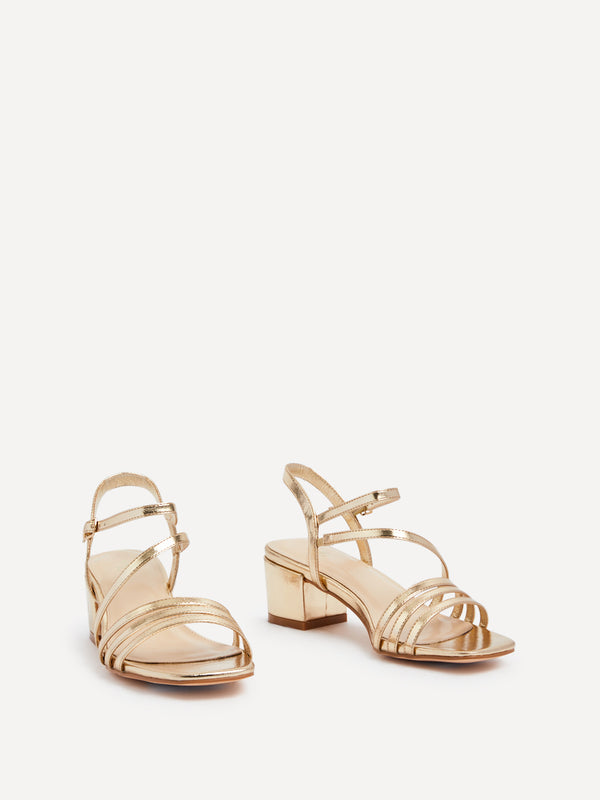 Linzi Gold Faux Leather Strappy Heeled Sandal