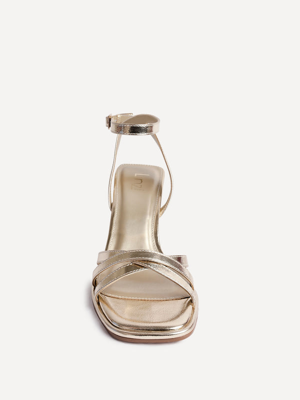 Linzi Gold Faux Leather Strappy Heeled Sandals