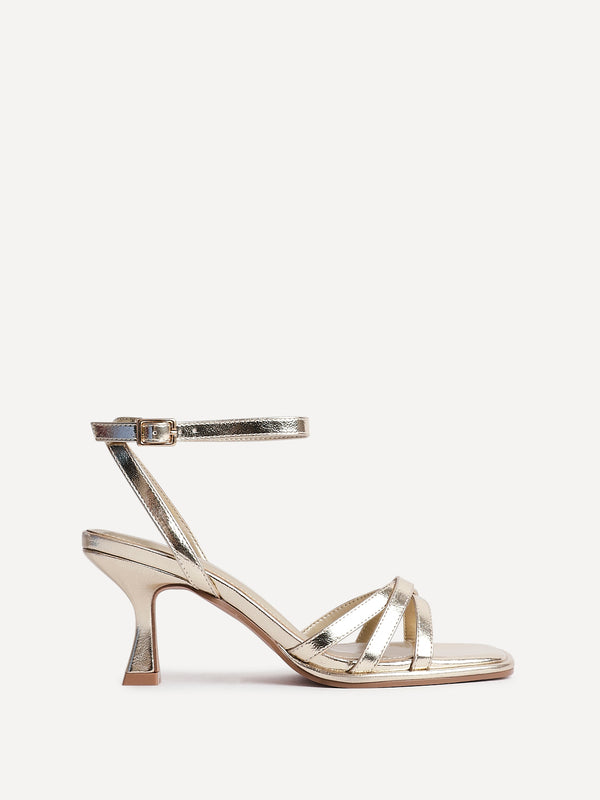 Linzi Gold Faux Leather Strappy Heeled Sandals